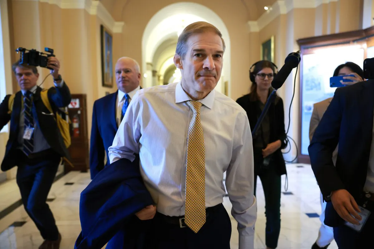 Rep. Jim Jordan (R-Ohio) walks to the House chambers ahead of the planned vote for House speaker at the U.S. Capitol in Washington on Oct. 17, 2023. (Joe Raedle/Getty Images)
