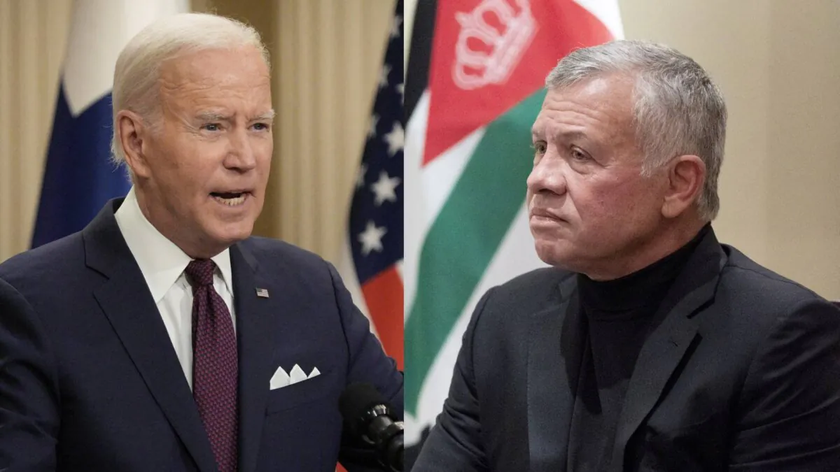 U.S. President Joe Biden addresses a joint press conference with Finland's President after the U.S.-Nordic leaders summit in Helsinki on July 13, 2023. (Alessandro Rampazzo/AFP via Getty Images)
Jordan’s King Abdullah II listens during a meeting with Secretary of State Antony Blinken at Bayt Al Urdon in Amman, Jordan, on May 26, 2021. (Alex Brandon/Pool via AP)