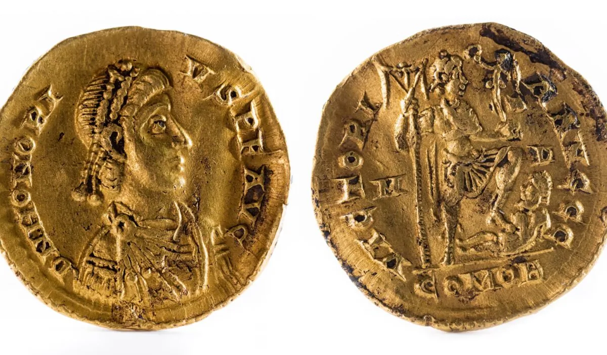 Ancient Roman gold solidus coin of Emperor Honorius. (Eduardo Estellez/Shutterstock)
