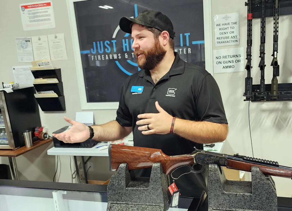 Josh Hawkins, general manager and co-owner of Just Holster It in Elma, New York in his store on Oct. 18, 2023. (Courtesy of Josh Hawkins)