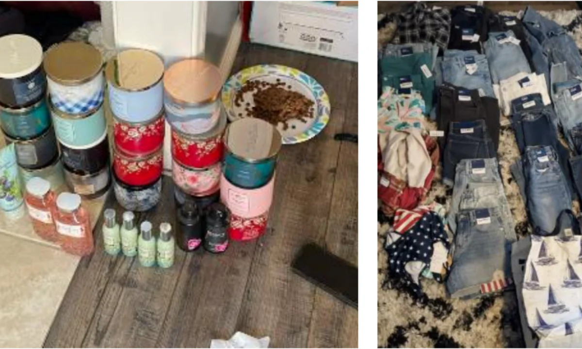 Items stolen from the retail stores discovered after four suspects allegedly involved in multiple thefts from retail stores in Southern California cities were arrested in Los Angeles on Oct. 12, 2023. (Courtesy of Los Angeles Police Department)
