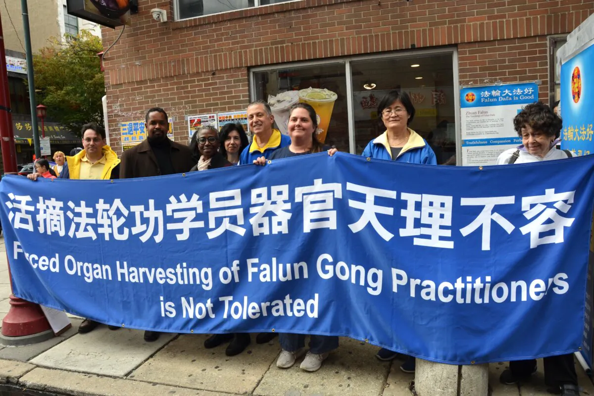Pennsylvania State Sen. Sharif Street (2nd from the left) joined the rally in Philadelphia Chinatown celebrating 420 million Chinese quitting the Chinese Communist Party, Oct. 15, 2023. (Frank Liang/The Epoch Times)
