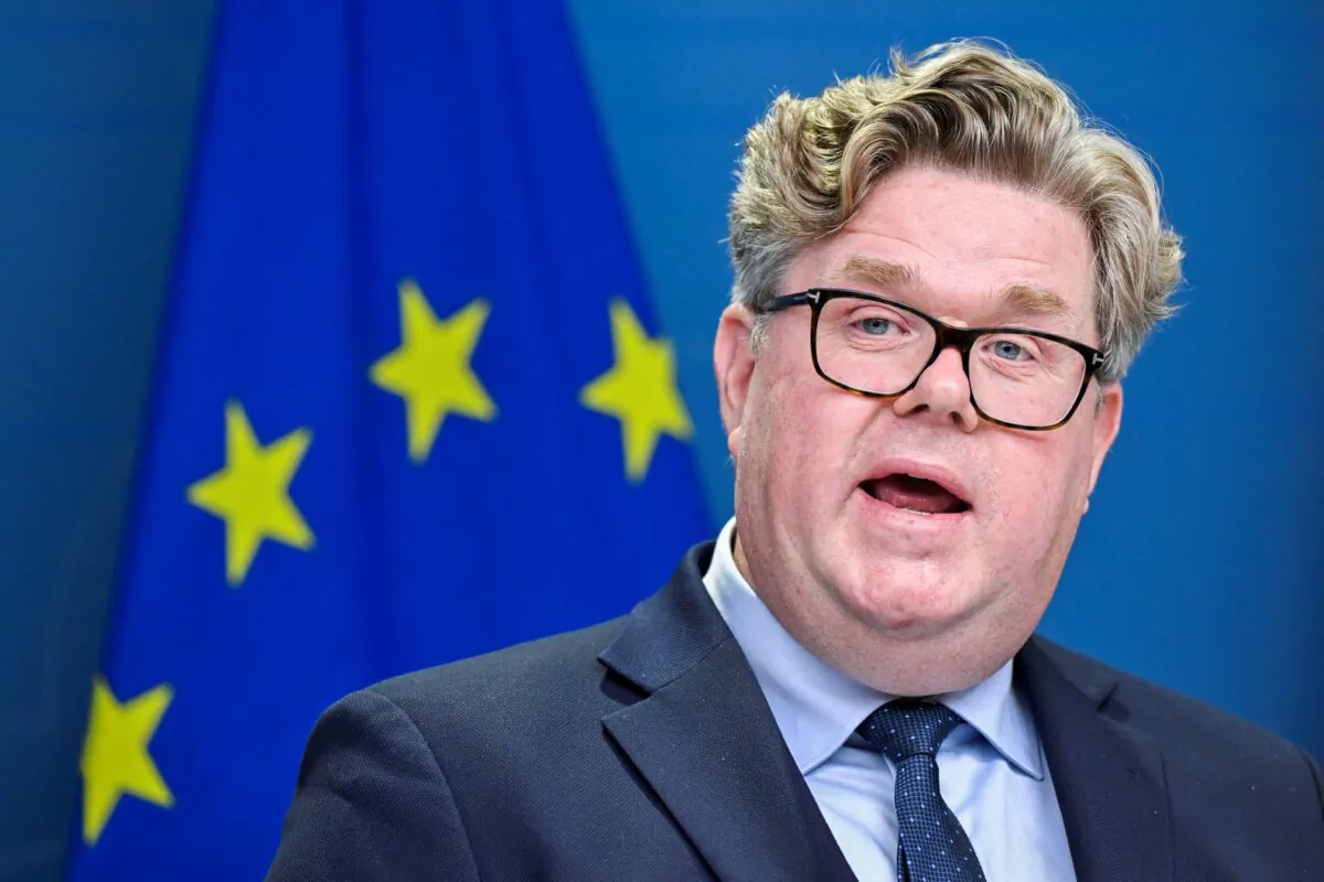 Sweden's Justice Minister Gunnar Strommer attends a press conference regarding the deteriorating security situation in Sweden in Stockholm on Aug. 17, 2023. (Henrik Montgomery/TT News Agency/via Reuters)
