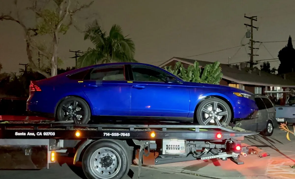 A photo of
the suspect vehicle in a hit-and-run accident that seriously injured a 12-year-old girl in Santa Ana, Calif., on Oct. 18, 2023. (Courtesy of Santa Ana Police Department)