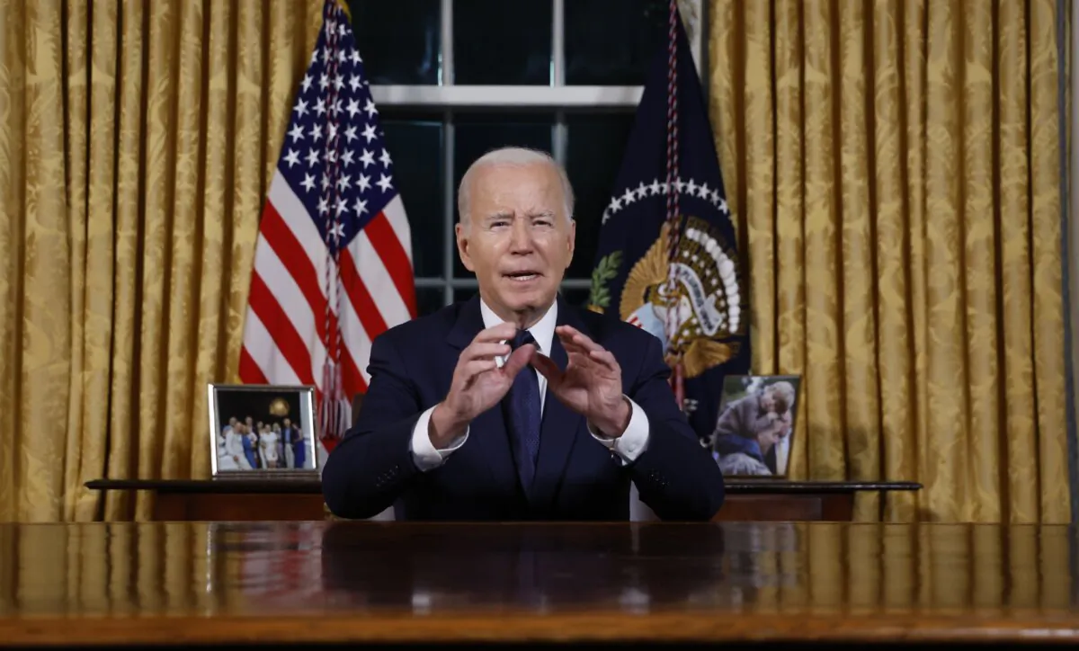 President Joe Biden addresses the nation from the Oval Office of the White House in Washington on Oct. 19, 2023. (Jonathan Ernst - Pool/Getty Images)