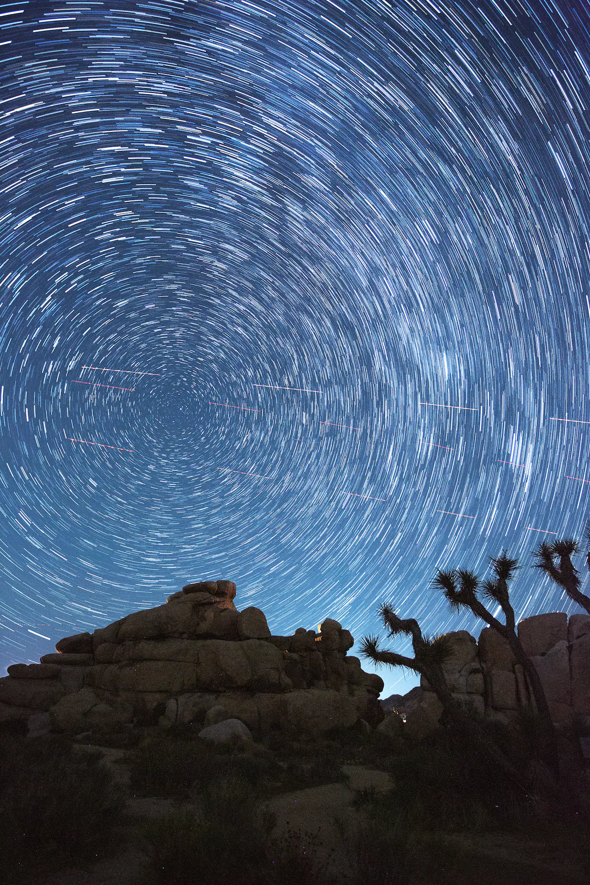 A photo composite of stars, made in Joshua Tree during a dark sky photography workshop, led by Desert Institute, on Sept. 16, 2023. (Julia Carmel/Los Angeles Times/TNS)