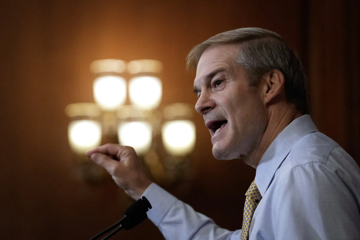 Rep. Jim Jordan (R-Ohio), speaker designee, holds a press conference at the Capitol in Washington on Oct. 20, 2023. (Drew Angerer/Getty Images)