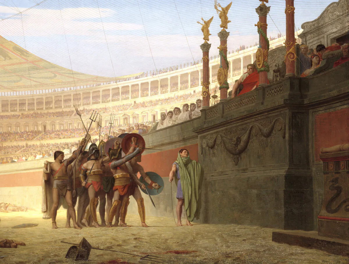 A detail from "Ave Caesar! Morituri te salutant (Hail Caesar! We Who Are About to Die Salute You)," 1859, by Jean-Léon Gérôme. Yale University Art Gallery, New Haven. (Public Domain)