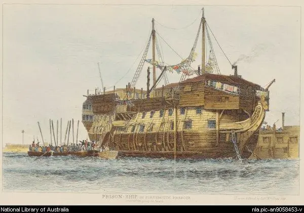 The Jersey Prison Ship as moored at the Wallabout near Long Island, in the year 1782. (Public Domain)