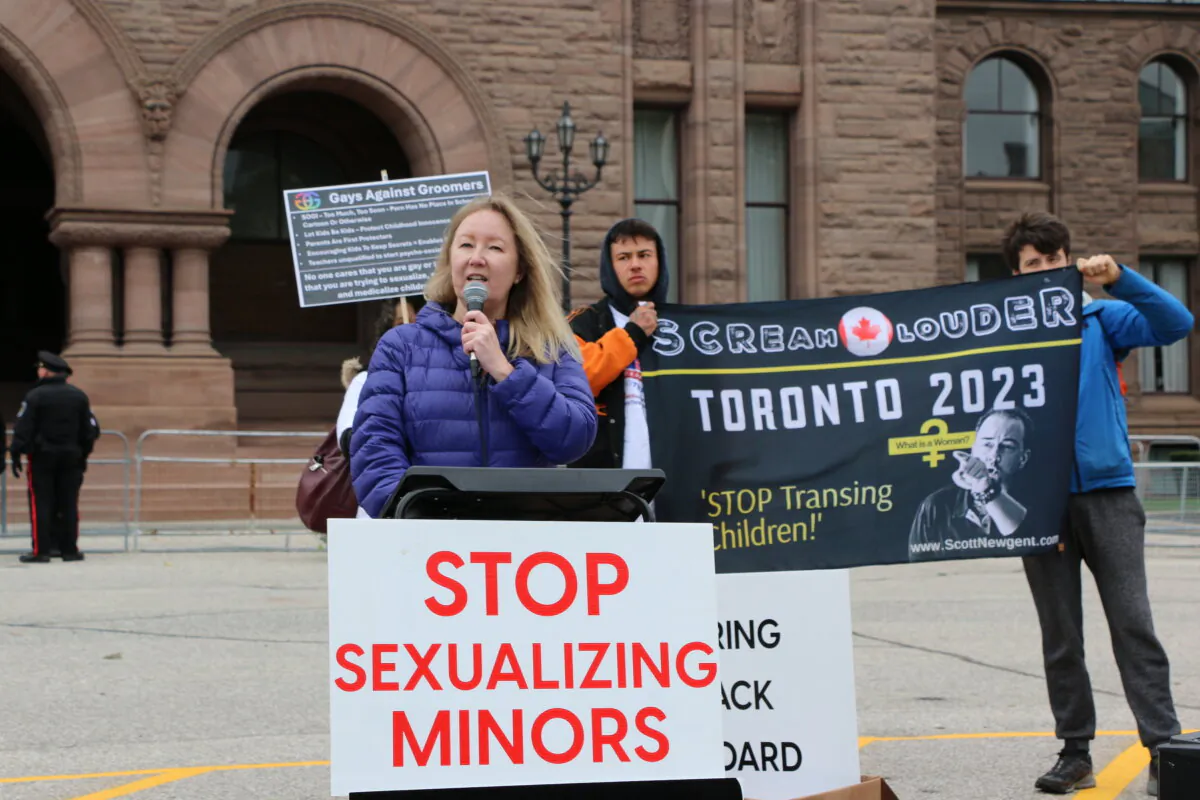 People rally in support of parental rights at Queen's Park in Toronto on Oct. 21, 2023. (Andrew Chen/The Epoch Times)