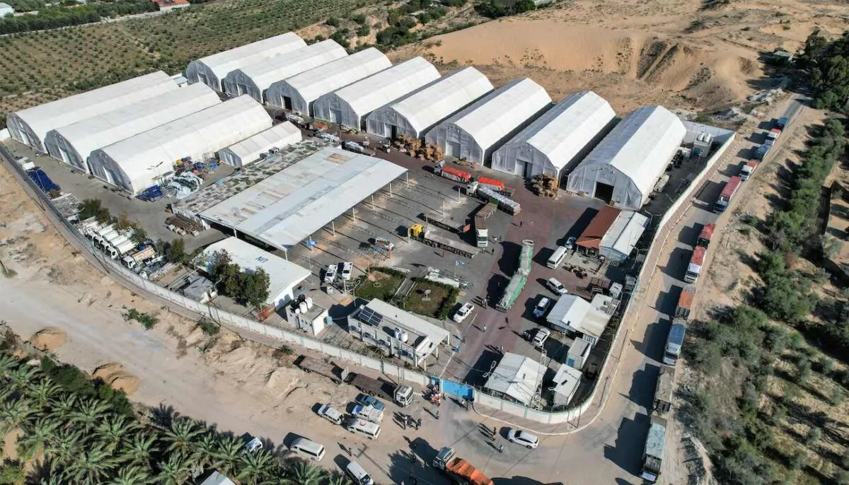 Humanitarian aid trucks arriving from Egypt after having crossed through the Rafah border crossing arriving at a storage facility in Khan Yunis in the southern Gaza Strip, on Oct. 21, 2023. (Belal Al Sabbagh/AFP via Getty Images)