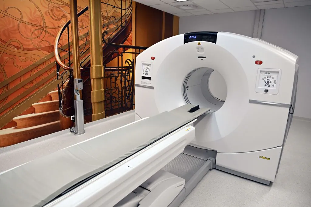 Illustration picture shows a Discovery MI PET/CT scanner during a royal visit to the 'Jules Bordet Institute' oncology center on the Erasme site in Anderlecht, Brussels on Monday 02 October 2023. (Photo by ERIC LALMAND/BELGA MAG/AFP via Getty Images)