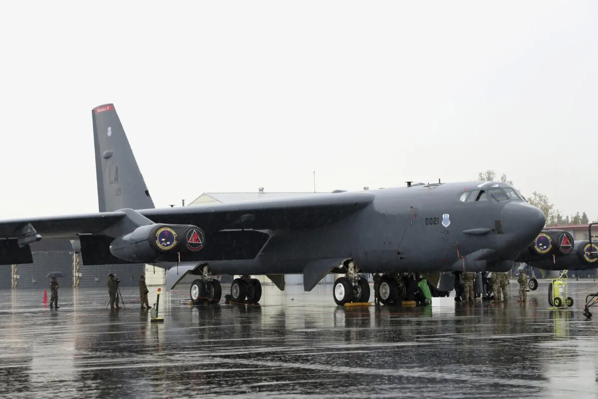 A U.S. Air Force B-52 bomber is parked at an air base in Cheongju, South Korea, on Oct. 19, 2023. (South Korea Defense Ministry/Yonhap via AP)