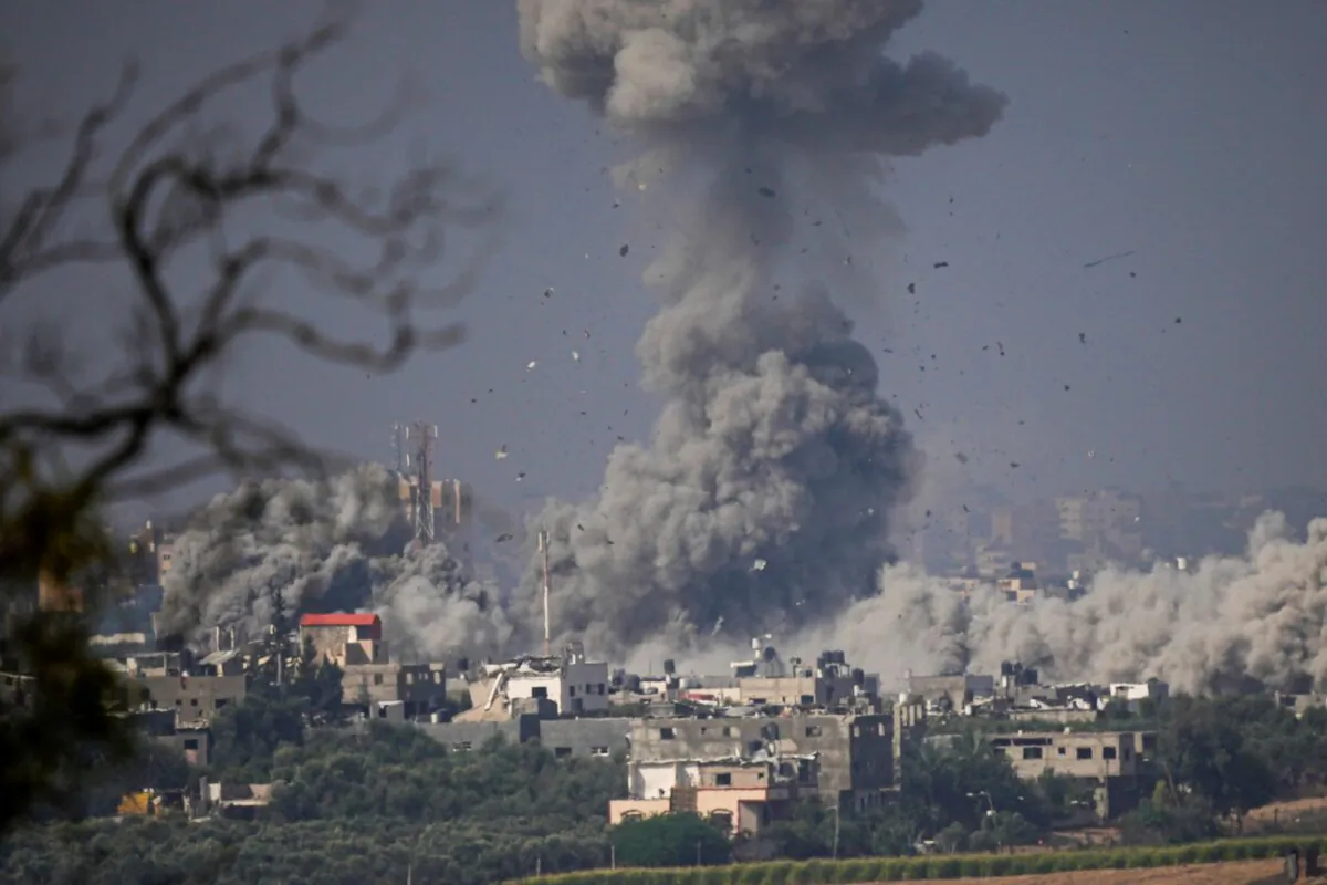 Smoke rises following an Israeli airstrike in the Gaza Strip, as seen from southern Israel, on Oct. 23, 2023. (Ariel Schalit/AP)