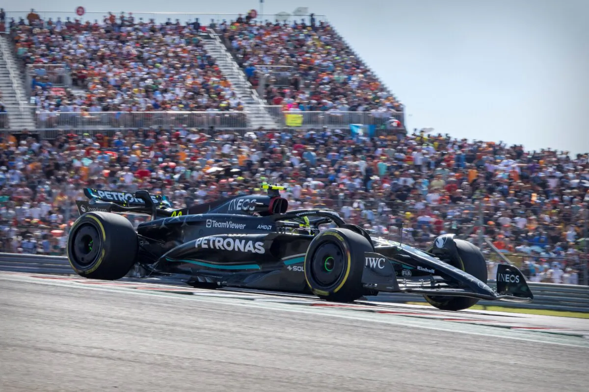 Mercedes AMG Petronas Motorsport driver Lewis Hamilton (44) of Team Great Britain drives during the 2023 United States Grand Prix at Circuit of the Americas in Austin, Texas on Oct. 22, 2023. (Jerome Miron-USA TODAY Sports)