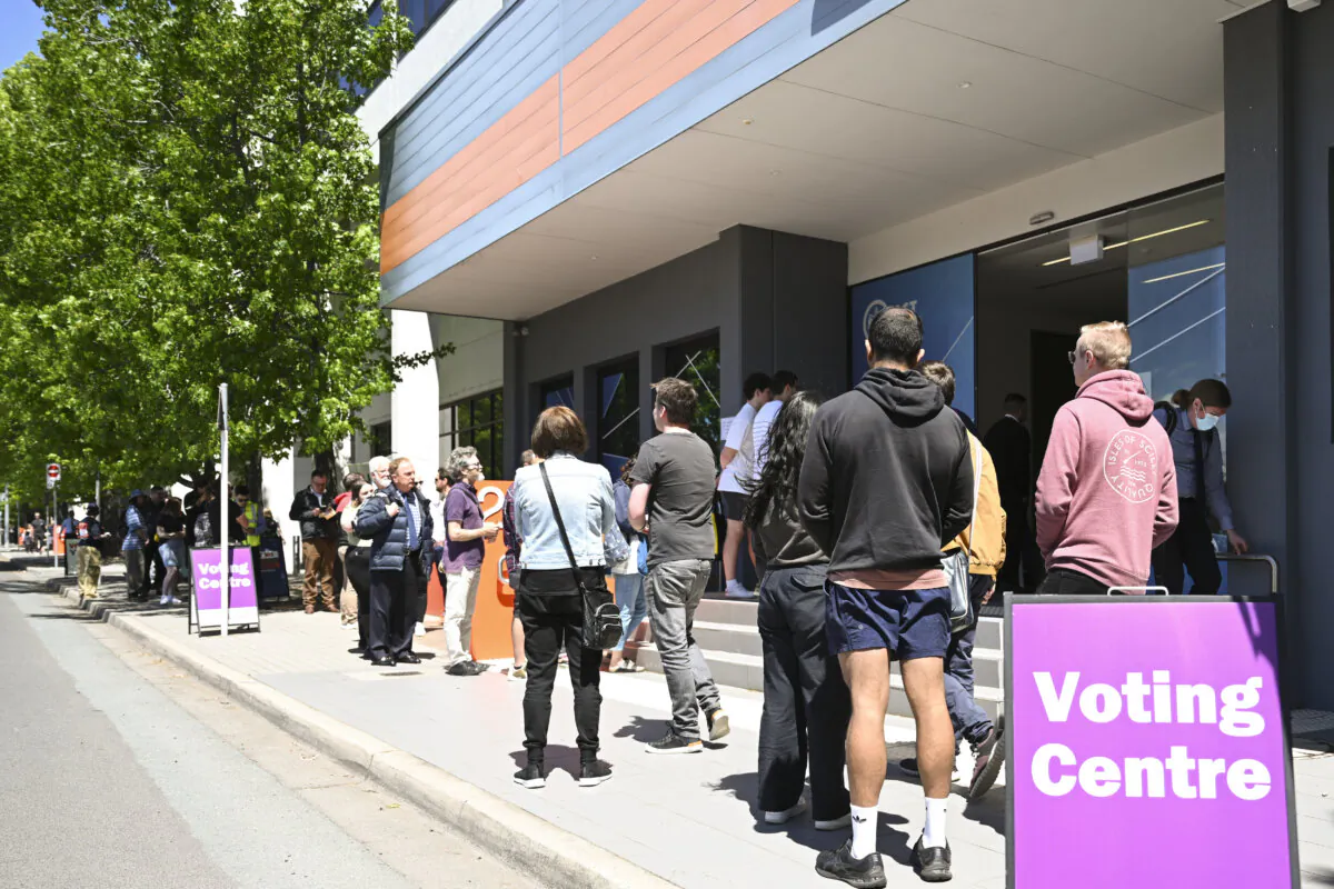 Voters at the Woden polling center in Canberra, Australia, on Oct. 13, 2023. Early voting began on Oct. 2, with voting getting underway in all states. (Martin Ollman/Getty Images)