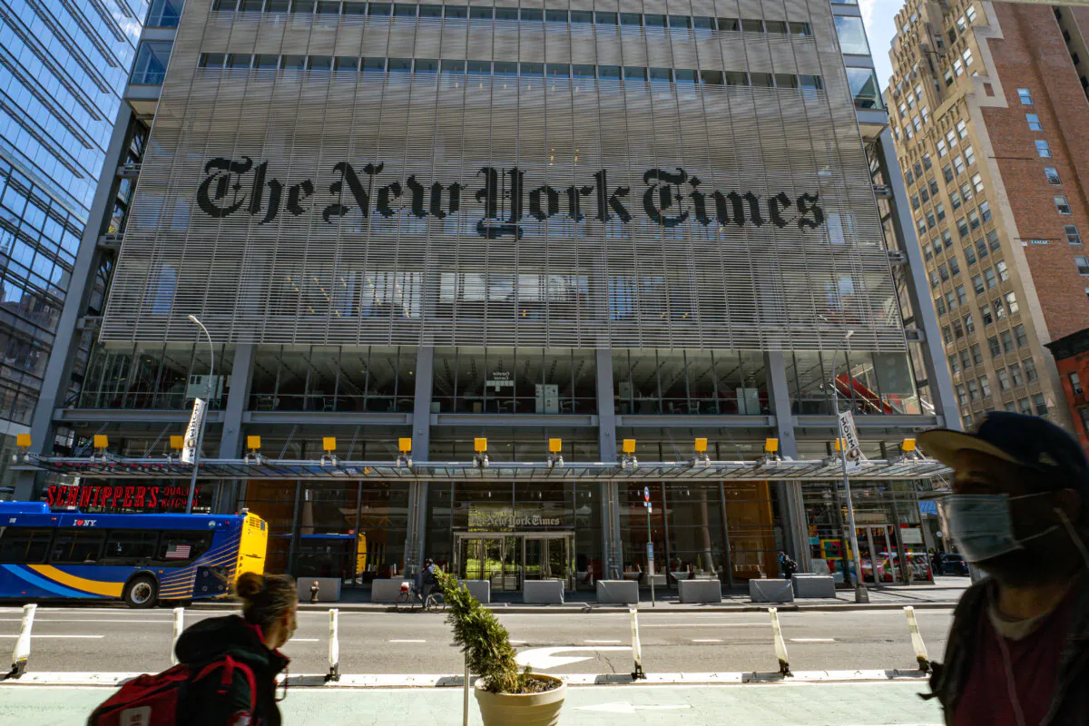The New York Times building in New York City in a file image. (Chung I Ho/The Epoch Times)