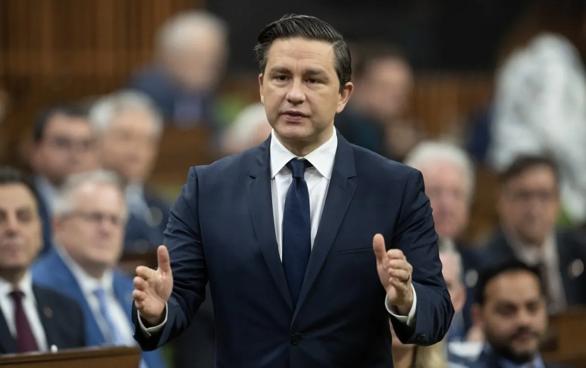 Conservative Leader Pierre Poilievre rises during question period in Ottawa on Oct. 20, 2023. (The Canadian Press/Adrian Wyld)