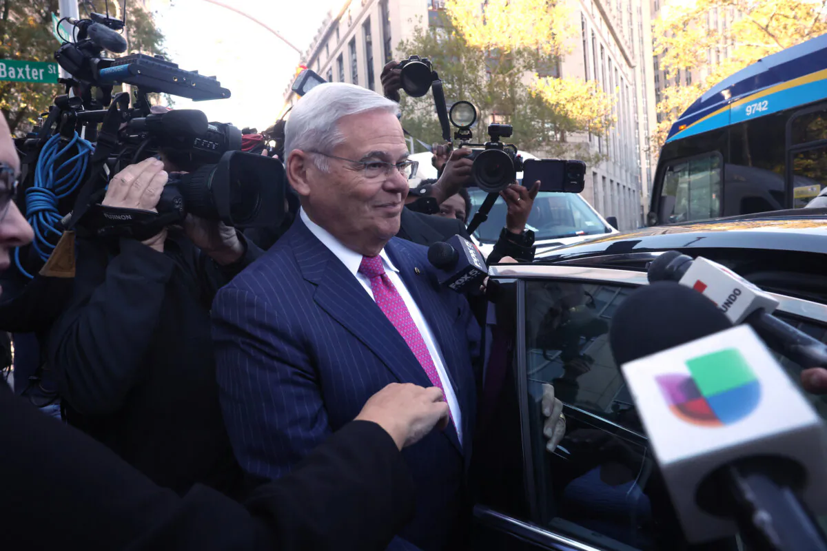 Senator Bob Menendez, (D-N.J.), departs a New York City court after pleading not guilty to new charges in New York on Oct. 23, 2023. (Spencer Platt/Getty Images)