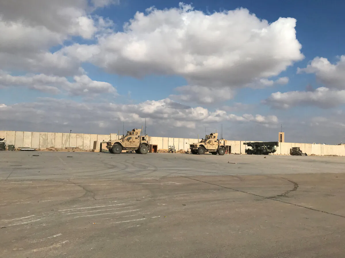 Military vehicles of U.S. soldiers are seen at the al-Asad air base in Anbar Province, Iraq, on Jan. 13, 2020. (John Davison/Reuters)