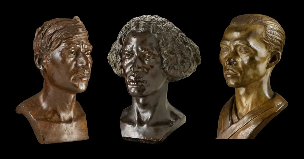 Sculptor Malvina Hoffman colored each bronze to reflect the different skin tones of her subjects, as seen in these three bronzes. (Field Museum)
