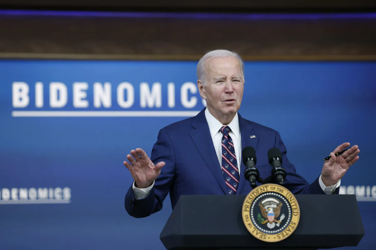 President Joe Biden speaks during an event at the South Court Auditorium in the Eisenhower Executive Office Building at the White House in Washington on Oct. 23, 2023. (Anna Moneymaker/Getty Images)