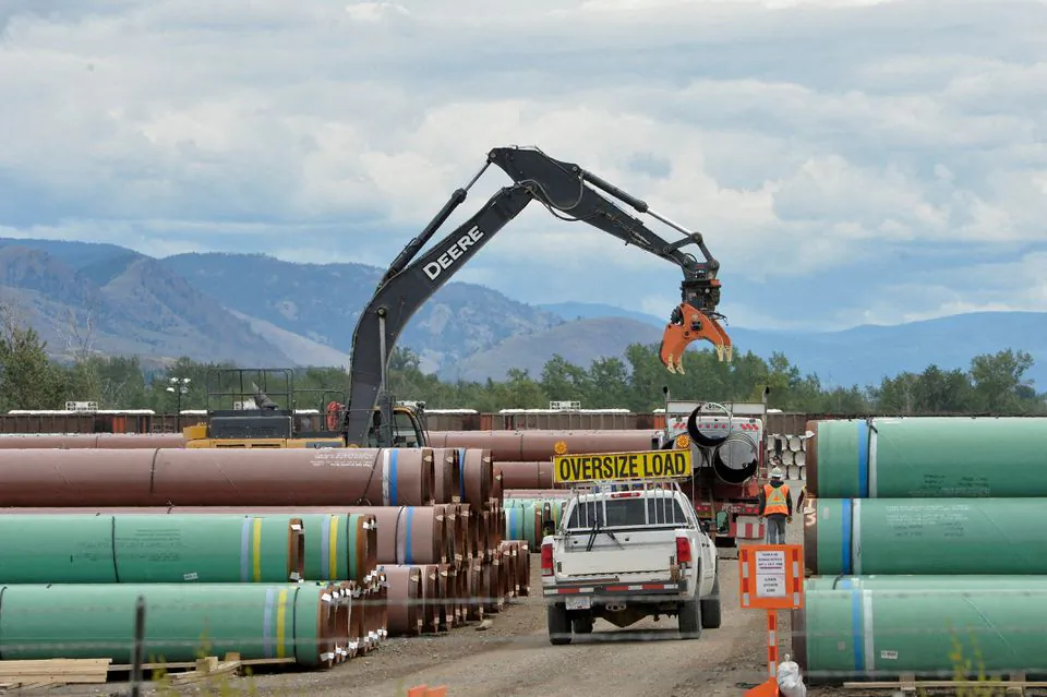 A pipe yard servicing government-owned oil pipeline operator Trans Mountain is seen in Kamloops, British Columbia, on June 7, 2021. (Reuters/Jennifer Gauthier/File Photo)
