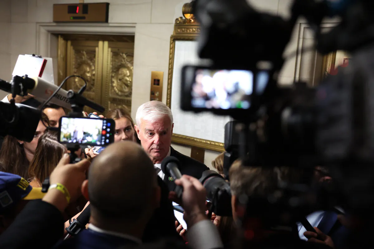 Rep. Steve Womack (R-Ark.) talks to reporters in the Longworth House Office Building on Capitol Hill in Washington on Oct. 24, 2023. (Justin Sullivan/Getty Images)
