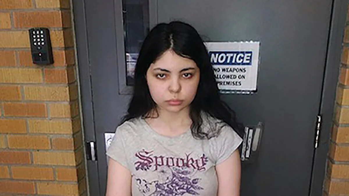 Alicia Navarro, 18, at the police station in Havre in July 2023. (Havre Police Department via AP)