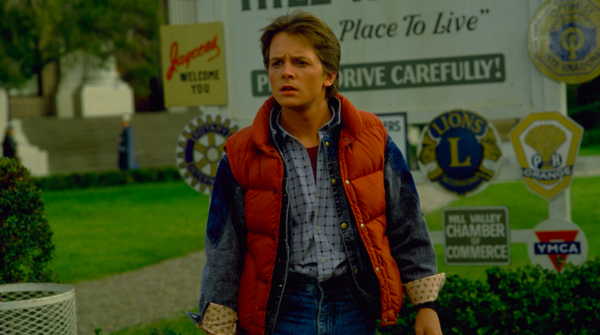 boy in red down vest in BACK TO THE FUTURE