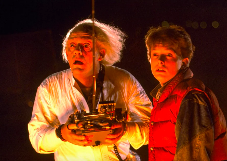Doc Brown (Christopher Lloyd) and Marty McFly (Michael J. Fox), in "Back to the Future." (Universal Pictures)