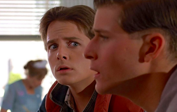boy stares at another boy in BACK TO THE FUTURE