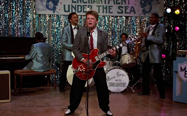 guitarist with backing band in BACK TO THE FUTURE