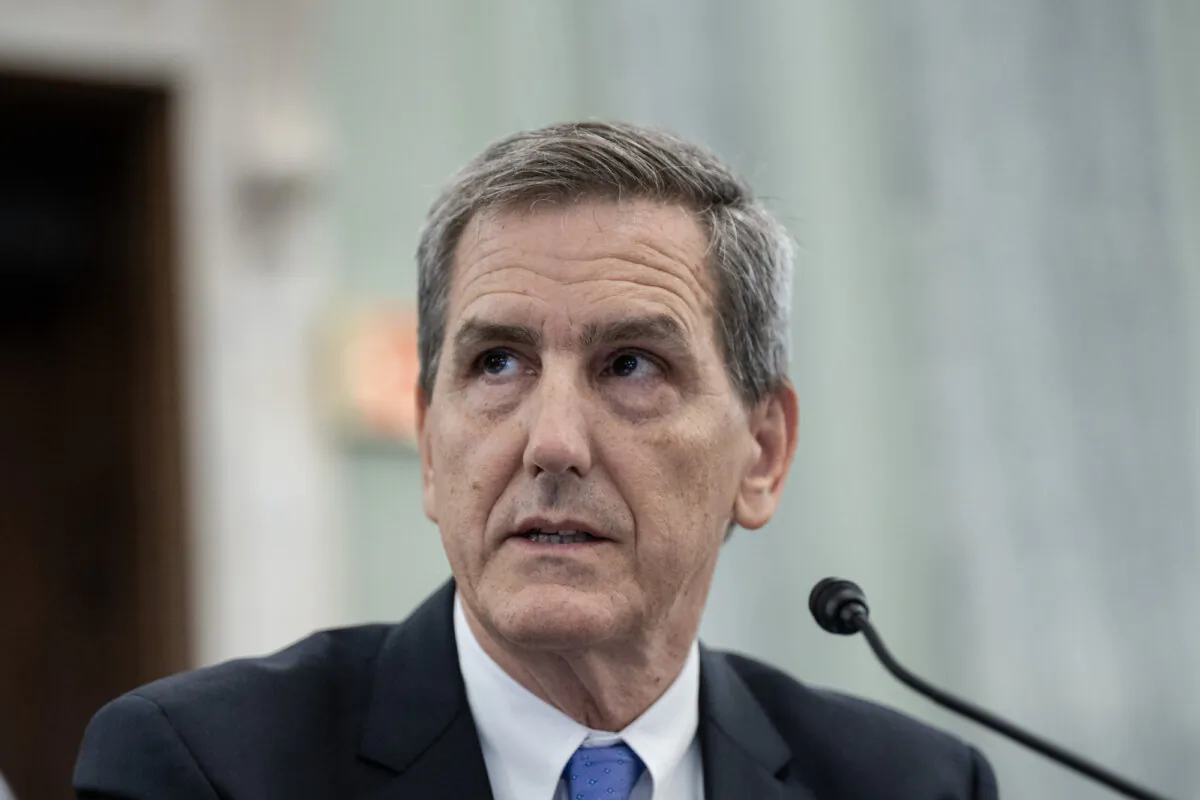 Michael Whitaker, then candidate for administrator of the Federal Aviation Administration (FAA), testifies during a Senate Committee on Commerce, Science, and Transportation hearing on Capitol Hill, in Washington on Oct. 4, 2023. (Drew Angerer/Getty Images)