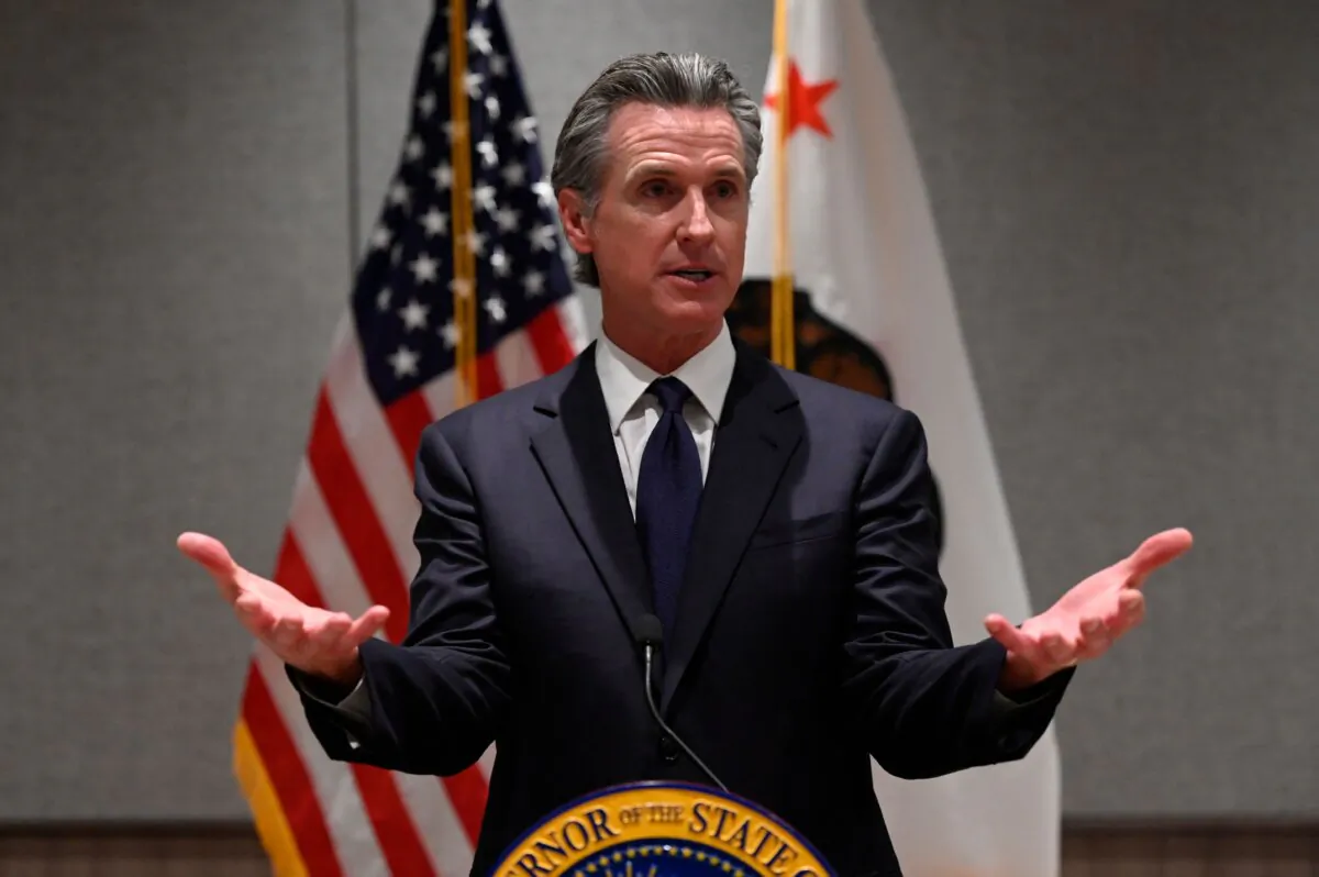 California Gov. Gavin Newsom speaks during a press conference in Beijing on Oct. 25, 2023. (Wang Zhao/AFP via Getty Images)