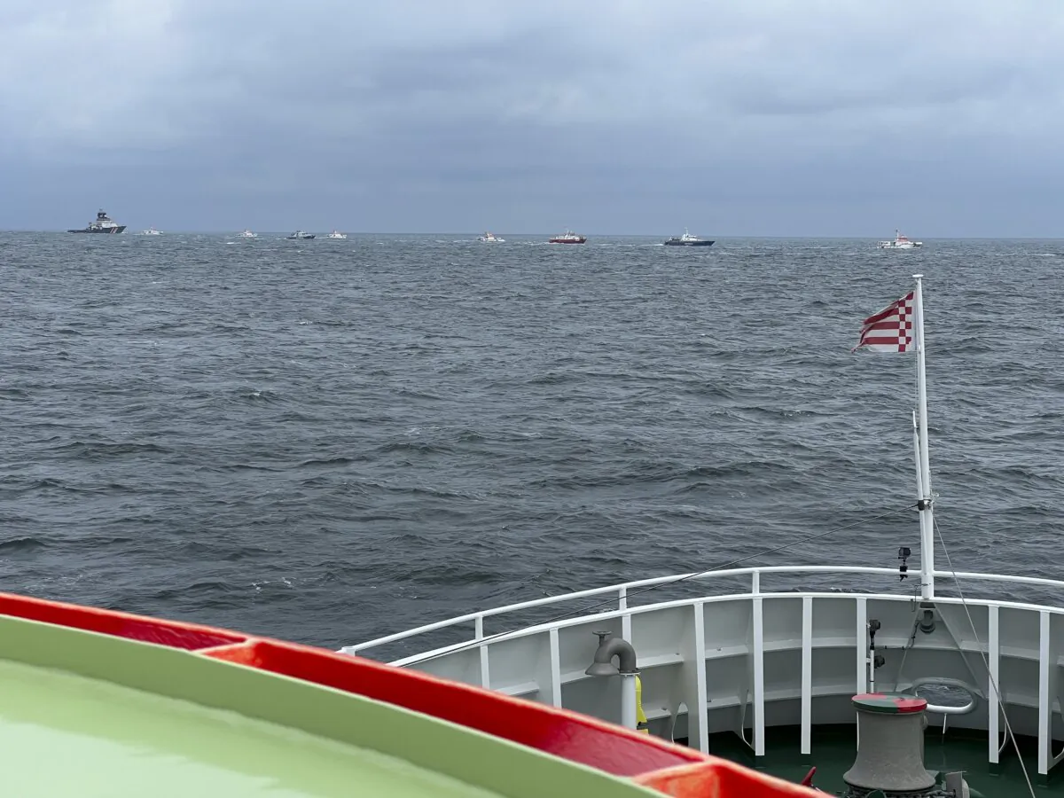 The search for the missing seamen of the freighter 'Verity', which sank after a collision early Tuesday in the region of the island Helgoland in the North Sea on Oct. 24, 2023. (Seenotretter - DGzRS via AP)