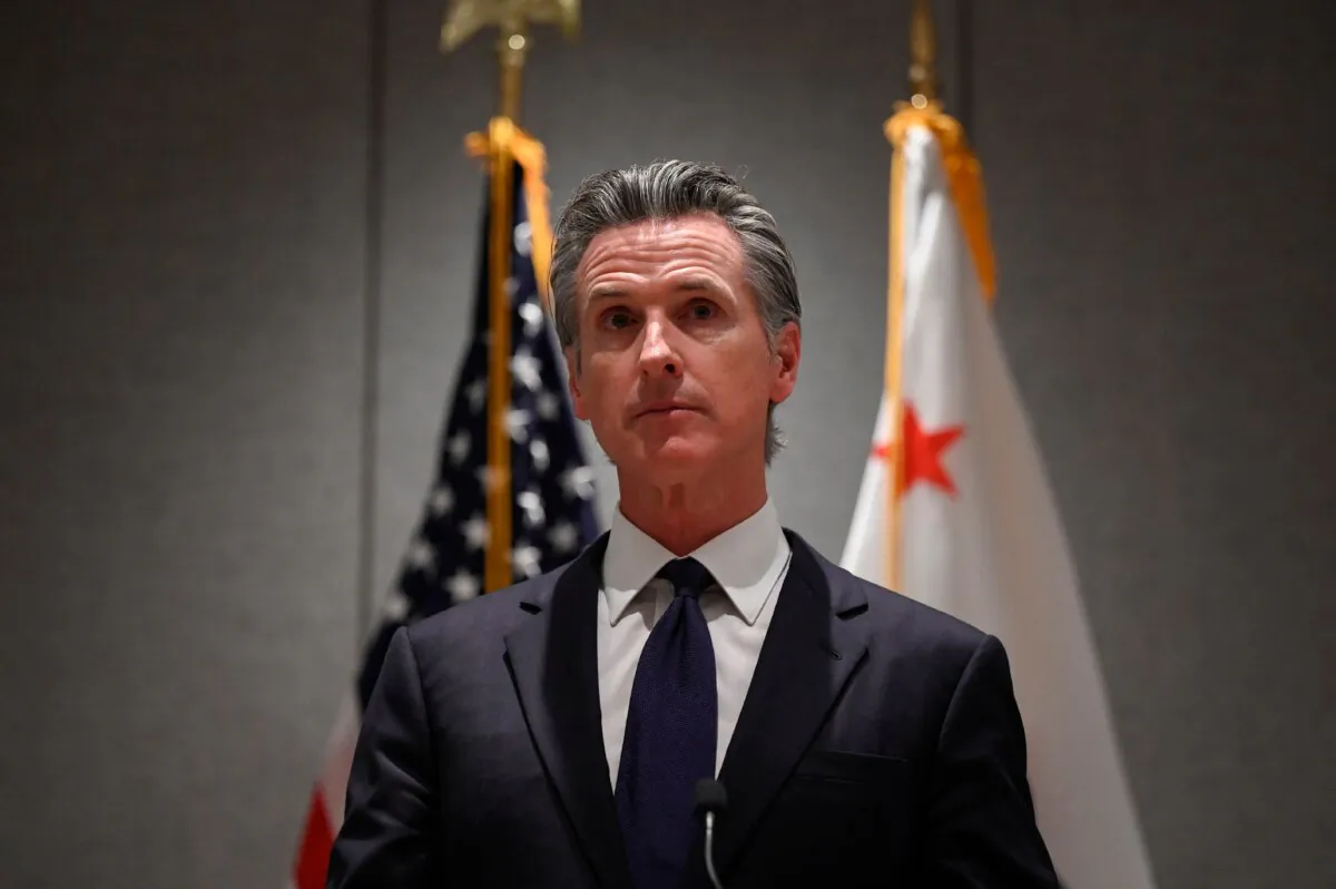 Governor of California Gavin Newsom attends a press conference in Beijing on Oct. 25, 2023. (Wang Zhao/AFP via Getty Images)