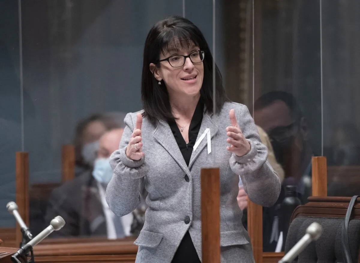 Quebec Treasury Board president Sonia LeBel responds to opposition questions at the legislature in Quebec City, on Dec. 1, 2021. (The Canadian Press/Jacques Boissinot)