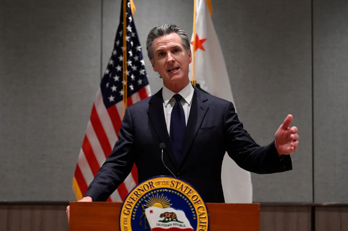 Governor of California Gavin Newsom answers questions during a press conference in Beijing on Oct. 25, 2023. (Wang Zhao/AFP via Getty Images)