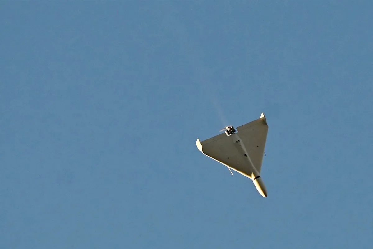 An Iranian "Shahed-136" drone flew over the airspace of Ukrainian capital Kyiv on Oct. 17, 2022, preparing to launch an attack. (Sergei Supinsky/AFP)