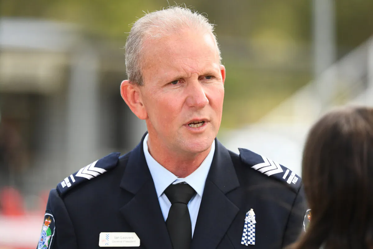 Ian Leavers, president of the Queensland Police Union, at the Brisbane Entertainment Centre in Brisbane, Australia on Dec. 21, 2022. (AAP Image/Jono Searle)