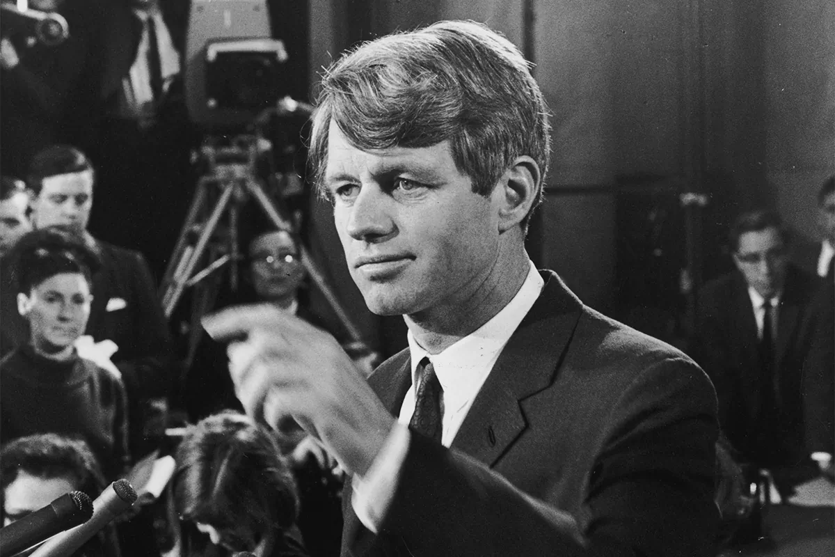 Sen. Robert F. Kennedy announces his candidacy for president on March 16, 1968, at a press conference in Washington, DC. (Hulton Archive/Getty Images)
