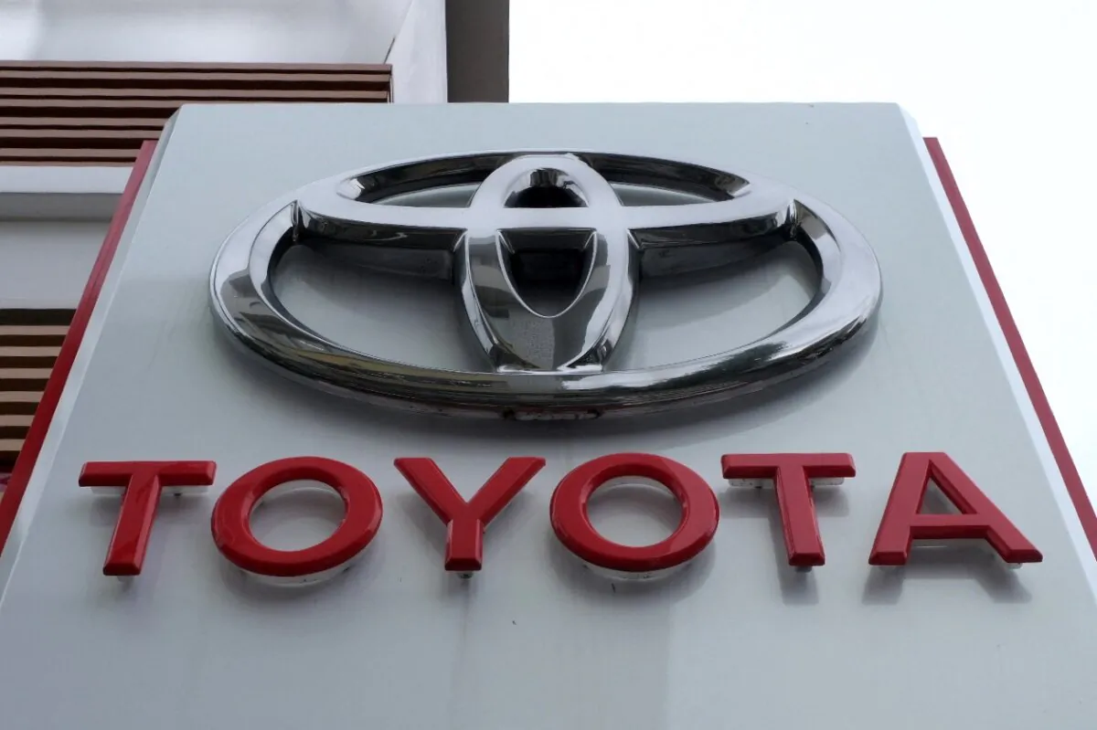 The logo of Japan's Toyota Motor is displayed at a car showroom in Tokyo on Aug. 4, 2022. (Kazuhiro Nogi/AFP via Getty Images)
