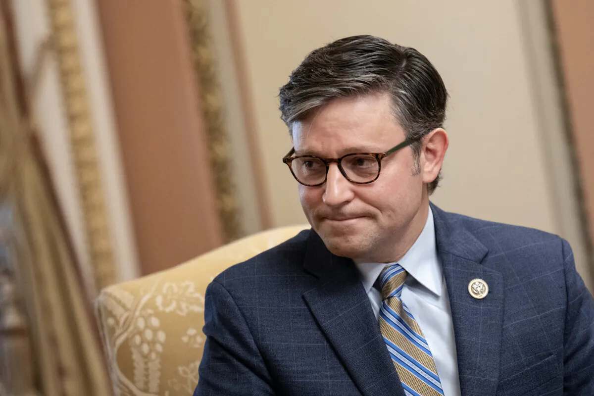 Speaker of the House of Representatives Mike Johnson (R-La.) during a meeting with Australian Prime Minister Anthony Albanese at the U.S. Capitol in Washington, D.C., on Oct. 26, 2023. (Drew Angerer/Getty Images)