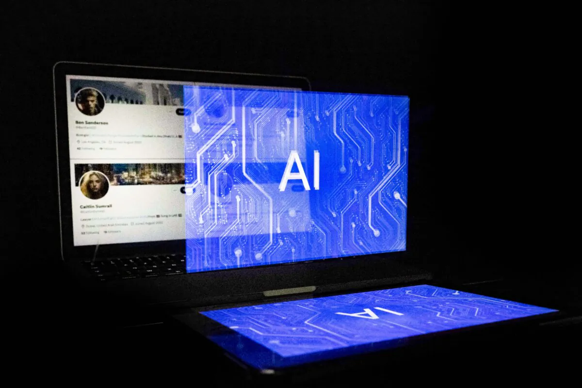 Four Twitter accounts apparently generated by artificial intelligence software, displayed on a laptop in Helsinki on June 12, 2023. (Olivier Morin/AFP)