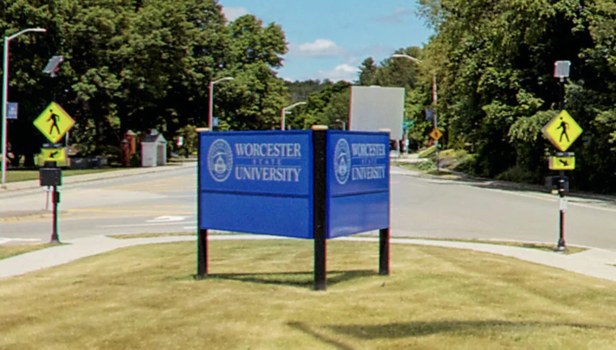 Signage at Worcester State University in Worcester, Mass., in July 2020. (Google Maps/Screenshot via The Epoch Times)