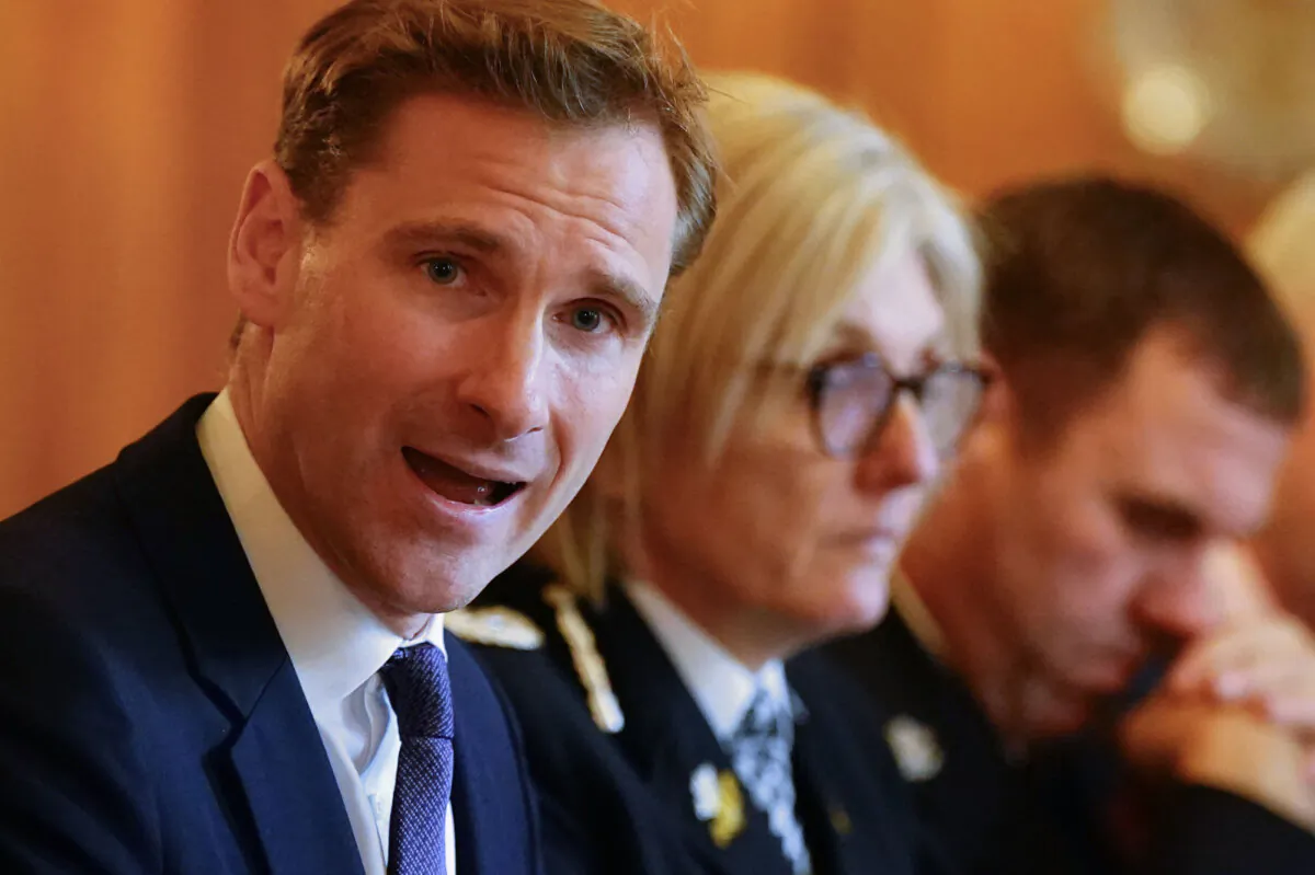Policing Minister Chris Philp hosts a roundtable in Downing Street, London, on Oct. 23, 2023. (Aaron Chown/PA)