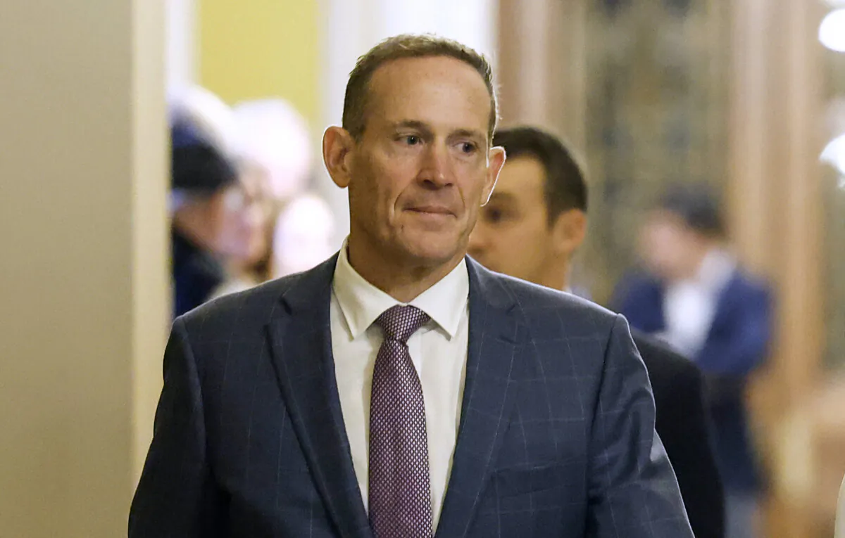 Sen.-elect Ted Budd (R-N.C.) arrives to a meeting with Senate Republicans at the U.S. Capitol in Washington on Nov. 16, 2022. (Anna Moneymaker/Getty Images)