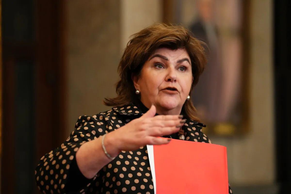 Gudie Hutchings, Minister of Rural Economic Development and Minister responsible for the Atlantic Canada Opportunities Agency, speaks on Parliament Hill in Ottawa on March 27, 2023. (The Canadian Press/Sean Kilpatrick)