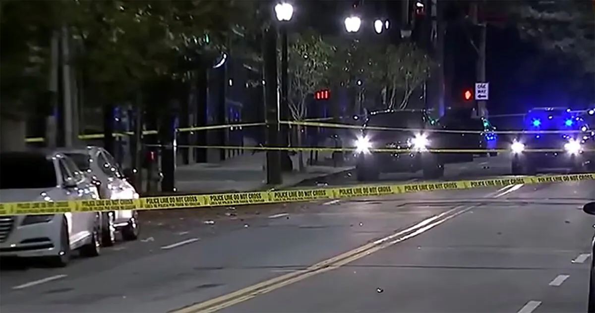 The police on the scene of a shooting that left multiple people injured in downtown Atlanta on Oct. 29, 2023. (WSB-TV via AP)